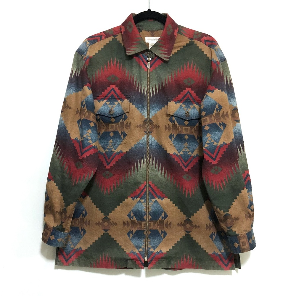 Jones New York Long Sleeve Zip Up Aztec Print